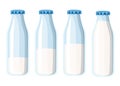 Traditional glass milk bottle. Four milk bottles template. Flat vector illustration isolated on white background Royalty Free Stock Photo