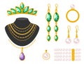 Traditional golden jewellery bangles diamond luxury fine minute precious gold jewelery vector illustration