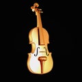 Traditional golden violin isolated on black background.