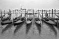 Traditional Gondolas in Venice in black and white Royalty Free Stock Photo