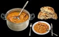 Traditional Gourmet Baked Beans Served with Fresh Pita Leavened Flatbread Loaf Isolated on Black Background Background