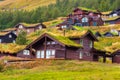 Traditional grass roof village houses summertime view Norway Royalty Free Stock Photo