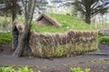 Traditional grass-roofed house in Reykjavik Botanical Gardens, Iceland seen from the side Royalty Free Stock Photo