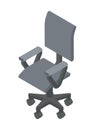 Traditional gray computer gamer chair with wheels and armrests isometric vector illustration