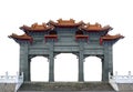 The traditional gray marble chinese pavilion gate arch isolated on white background