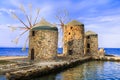 Traditional Greece series - windmills of Chios island. Eastern Aegean Royalty Free Stock Photo