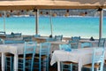 Traditional Greek cafe at the beach, Thassos island Royalty Free Stock Photo