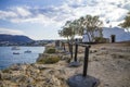 Traditional Greek chapel on the hill. A small Greek church by the sea. Royalty Free Stock Photo