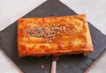 Traditional greek cheese called feta - wrapped in phyllo crust - with honey, sesame and nuts
