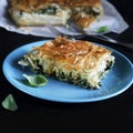 Traditional greek cuisine, spanakopita. Royalty Free Stock Photo