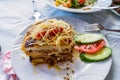 Traditional greek dish mousaka. Crete island, Greece Royalty Free Stock Photo