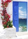 Traditional greek door on Mykonos island Royalty Free Stock Photo