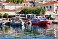 Traditional Greek Fishing Boats Docked in Galaxidi, Greece Royalty Free Stock Photo