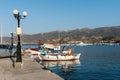 Traditional Greek fishing boats at harbor of Sitia town on eastern part of Crete island, Greece Royalty Free Stock Photo