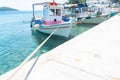 Traditional  Greek fishing boats moored along Old Port pier Royalty Free Stock Photo