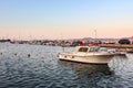 Traditional Greek fishing boats near pier of Sitia town on Crete island Royalty Free Stock Photo