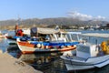 Traditional Greek fishing boats at port of sitia town on Crete island Royalty Free Stock Photo