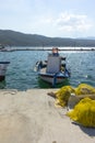 Traditional Greek fishing boats in Samos port on Samos island, Greece Royalty Free Stock Photo