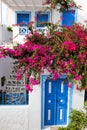 Traditional greek house with flowers in Oia village on Santorini island, Greece Royalty Free Stock Photo