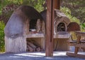 Traditional Greek kitchen or cuisine with an old stove in the mountains in the forest. Cyprus landscape Royalty Free Stock Photo