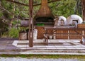 Traditional Greek kitchen or cuisine with an old stove in the mountains in the forest. Cyprus summer landscape Royalty Free Stock Photo