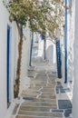 Traditional Greek laneway in Ios, Greece. Royalty Free Stock Photo