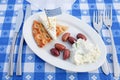 Traditional Greek Meze with Olives, Tzatziki, cheese and bread