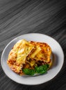 Traditional greek moussaka in white plate Royalty Free Stock Photo