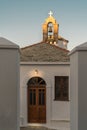 Traditional Greek orthodox church. Aerial view of Panagitsa Tou Pirgou church, Skopelos island, Greece Royalty Free Stock Photo