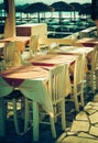 Traditional greek outdoor restaurant on terrace Royalty Free Stock Photo