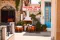 Traditional greek outdoor restaurant on terrace, street village restaurant Royalty Free Stock Photo
