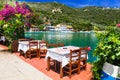 Traditional Greek restaurants near the sea. Sivota fishing villa Royalty Free Stock Photo