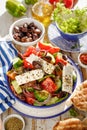 Traditional Greek salad consisting of fresh vegetables and feta cheese