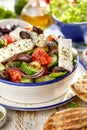 Traditional Greek salad consisting of fresh vegetables and feta cheese