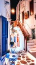 Traditional greek street on Mykonos Island Royalty Free Stock Photo