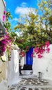 Traditional greek street on Mykonos Island Royalty Free Stock Photo