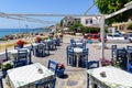 Traditional Greek tavern near the beach of Paleochora town on Crete island, Greece Royalty Free Stock Photo