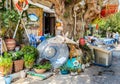 Traditional Greek taverna, decorated with fishing equipment