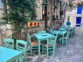 Traditional greek taverna in Skiathos Island. Royalty Free Stock Photo