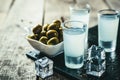 Traditional greek vodka - ouzo in shot glasses Royalty Free Stock Photo
