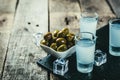 Traditional greek vodka - ouzo in shot glasses Royalty Free Stock Photo