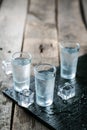 Traditional greek vodka - ouzo in shot glasses Royalty Free Stock Photo