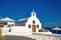 Traditional Greek white architecture - Church near the Aegean sea, Santorini.