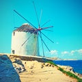 Traditional greek windmill in Mykonos Royalty Free Stock Photo