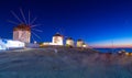 Traditional greek windmills on Mykonos island, Cyclades. Royalty Free Stock Photo