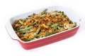 A traditional green bean casserole topped with French Fried Onions and cream of mushroom Royalty Free Stock Photo