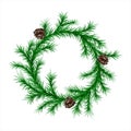 Traditional green christmas fir wreath with cones isolated on white background Royalty Free Stock Photo