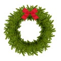 Traditional green christmas wreath with red bow isolated on whit