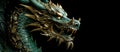 Traditional green with gold chinese dragon on black background with copy space. New Year of the Dragon 2024 Royalty Free Stock Photo