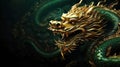 Traditional green with gold chinese dragon with copy space. New Year of the Dragon 2024 Royalty Free Stock Photo